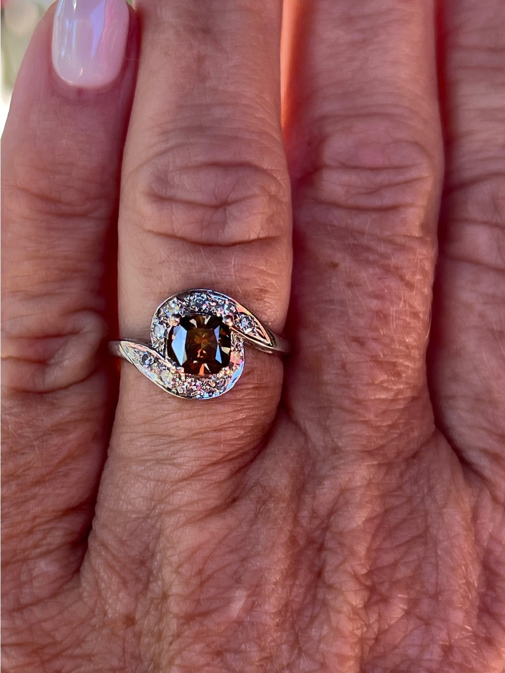 Brown Cushion-Cut Halo Ring with Pavé Accents - Women Jewelry